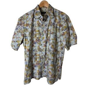 JHANE BARNES Yellow Red Floral Cotton Sporty Short Sleeve Shirt SZ L